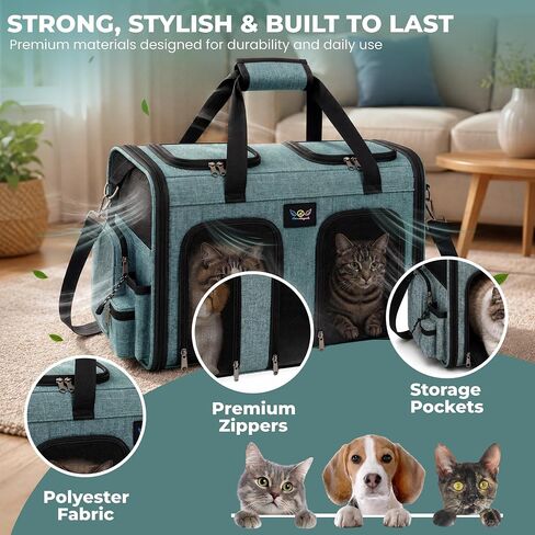 Premium Double Pet Carrier – Spacious 2-in-1 Travel Bag for 2 Cats or Small Dogs, with Divider, Breathable Mesh, Soft-Sided, Foldable Design in Kuwait