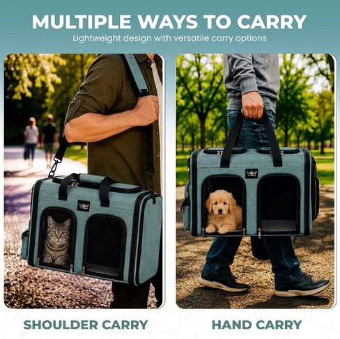 Premium Double Pet Carrier – Spacious 2-in-1 Travel Bag for 2 Cats or Small Dogs, with Divider, Breathable Mesh, Soft-Sided, Foldable Design in Kuwait