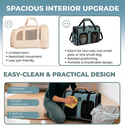 Premium Double Pet Carrier – Spacious 2-in-1 Travel Bag for 2 Cats or Small Dogs, with Divider, Breathable Mesh, Soft-Sided, Foldable Design in Kuwait