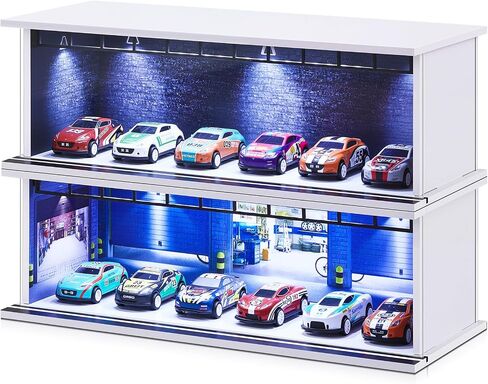 Tujoe 2 Pcs Display Case for Toy Car Garage with LED Light Stackable 1/64 Scale Diecast Toy Cars Garage for Maximum 58 Model Car Display and Storage(Depot) in Kuwait