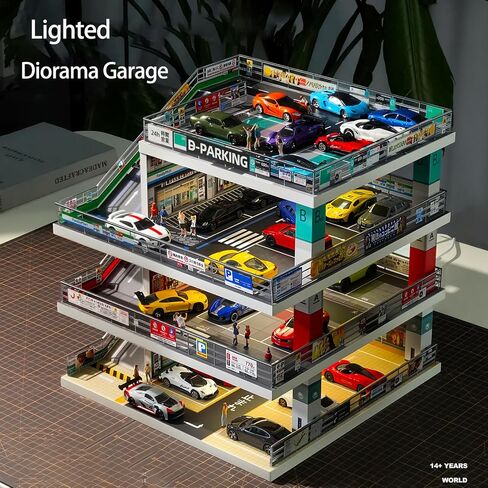 kivcmds Display Case for Hot Wheels 1/64 Toy Car Garage Diorama with Lights in Kuwait