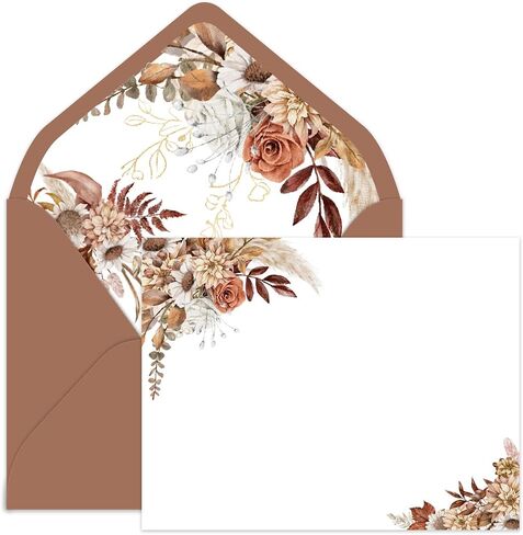 Whaline 24Pcs Fall Flat Blank Notes with Envelopes Boho Autumn Floral Blank Index Card Retro Flower Non Folding Note Cards for Thanksgiving Wedding Birthday, 5.5 x 4.3 Inch in Kuwait