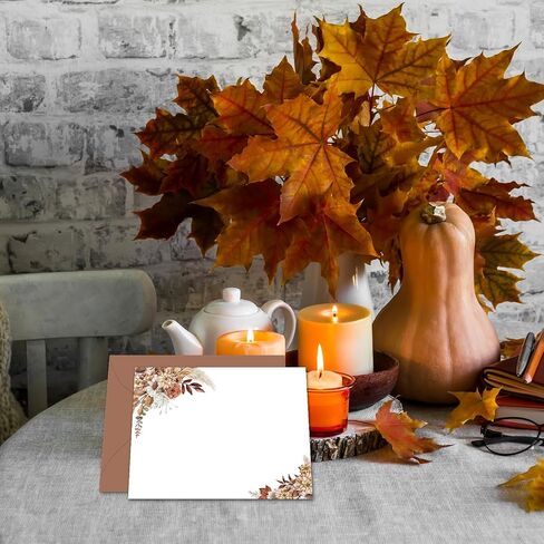 Whaline 24Pcs Fall Flat Blank Notes with Envelopes Boho Autumn Floral Blank Index Card Retro Flower Non Folding Note Cards for Thanksgiving Wedding Birthday, 5.5 x 4.3 Inch in Kuwait