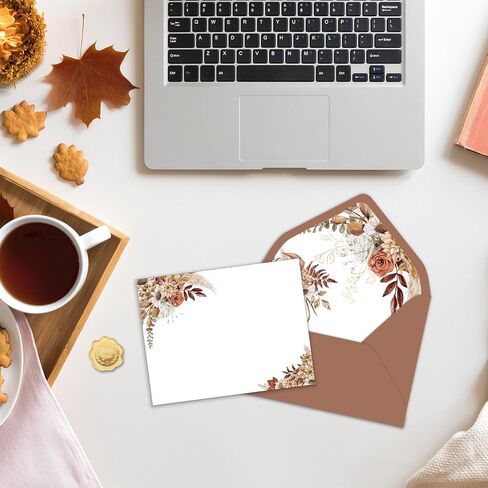 Whaline 24Pcs Fall Flat Blank Notes with Envelopes Boho Autumn Floral Blank Index Card Retro Flower Non Folding Note Cards for Thanksgiving Wedding Birthday, 5.5 x 4.3 Inch in Kuwait
