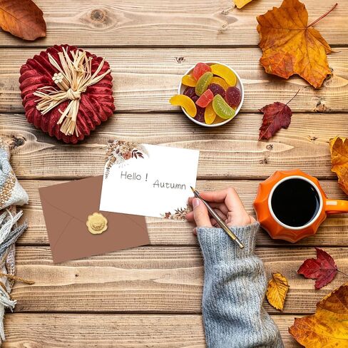 Whaline 24Pcs Fall Flat Blank Notes with Envelopes Boho Autumn Floral Blank Index Card Retro Flower Non Folding Note Cards for Thanksgiving Wedding Birthday, 5.5 x 4.3 Inch in Kuwait
