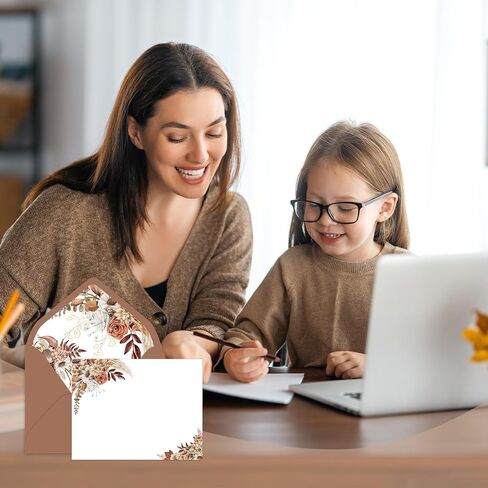 Whaline 24Pcs Fall Flat Blank Notes with Envelopes Boho Autumn Floral Blank Index Card Retro Flower Non Folding Note Cards for Thanksgiving Wedding Birthday, 5.5 x 4.3 Inch in Kuwait