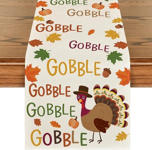 Artoid Mode Gobble Turkey Maple Leaves Thanksgiving Table Runner, Seasonal Fall Harvest Holiday Kitchen Dining Table Decoration for Indoor Outdoor Home Party Decor 13 x 36 Inch in Kuwait