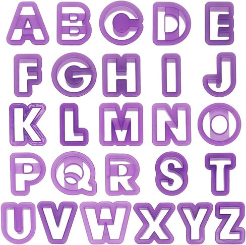 SUNNYCLUE 26Pcs 26 Styles Polymer Clay Alphabet Molds Letter Clay Cutters Purple Plastic Cutting A to Z Shape Design Earrings Cutter Tool Set for Jewelry Making DIY Crafts Cake Baking Accessories in Kuwait