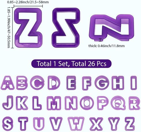 SUNNYCLUE 26Pcs 26 Styles Polymer Clay Alphabet Molds Letter Clay Cutters Purple Plastic Cutting A to Z Shape Design Earrings Cutter Tool Set for Jewelry Making DIY Crafts Cake Baking Accessories in Kuwait
