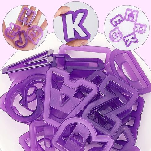 SUNNYCLUE 26Pcs 26 Styles Polymer Clay Alphabet Molds Letter Clay Cutters Purple Plastic Cutting A to Z Shape Design Earrings Cutter Tool Set for Jewelry Making DIY Crafts Cake Baking Accessories in Kuwait