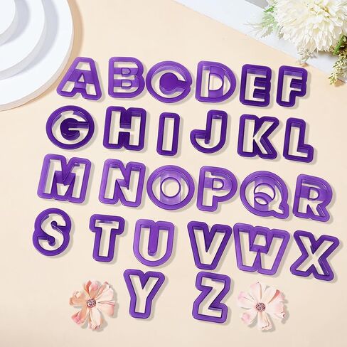 SUNNYCLUE 26Pcs 26 Styles Polymer Clay Alphabet Molds Letter Clay Cutters Purple Plastic Cutting A to Z Shape Design Earrings Cutter Tool Set for Jewelry Making DIY Crafts Cake Baking Accessories in Kuwait