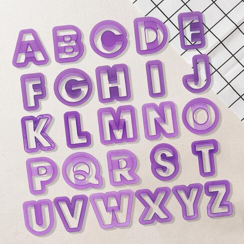 SUNNYCLUE 26Pcs 26 Styles Polymer Clay Alphabet Molds Letter Clay Cutters Purple Plastic Cutting A to Z Shape Design Earrings Cutter Tool Set for Jewelry Making DIY Crafts Cake Baking Accessories in Kuwait
