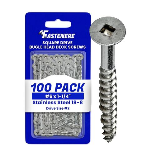 #6 x 1-1/4" Deck Screws 18-8 Stainless Steel, Square Drive, Type 17 Wood Cutting Point, Quantity 100, Size Number 6 x 1-1/4" Long by Fastenere in Saudi Arabia