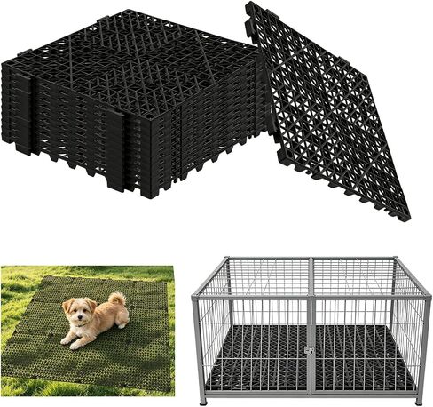 12 PCS Dog Kennel Flooring Interlocking Drainage, 12 × 12 × 0.5 Waterproof Non Slip Outdoor Run Training Panel Splicing Dog Crate Floor Protector for Pets, Black in Kuwait