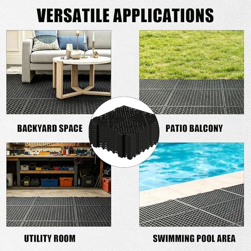 12 PCS Dog Kennel Flooring Interlocking Drainage, 12 × 12 × 0.5 Waterproof Non Slip Outdoor Run Training Panel Splicing Dog Crate Floor Protector for Pets, Black in Kuwait