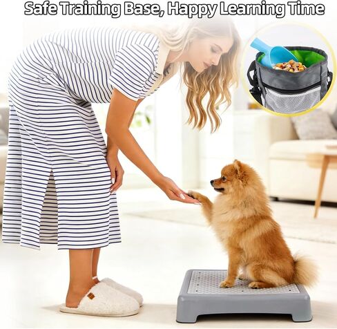 Dog Training Place Board with Non-Skid Surface, Portable Dog Agility Platform, Includes Snack Waist Bag and Scoop, Puppy Training Equipment for Small Medium Dogs 17.3"x13.4"x3.8" (Gray) in Kuwait