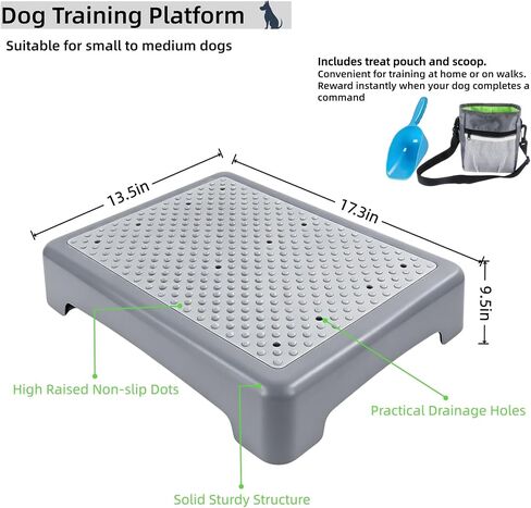 Dog Training Place Board with Non-Skid Surface, Portable Dog Agility Platform, Includes Snack Waist Bag and Scoop, Puppy Training Equipment for Small Medium Dogs 17.3"x13.4"x3.8" (Gray) in Kuwait