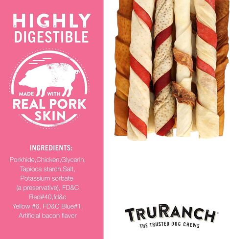 TRURANCH 6" Pork Skin Twists for Dogs, Long Lasting, Assorted, 9 Ct in Kuwait