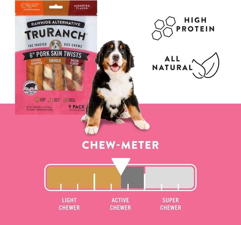 TRURANCH 6" Pork Skin Twists for Dogs, Long Lasting, Assorted, 9 Ct in Kuwait