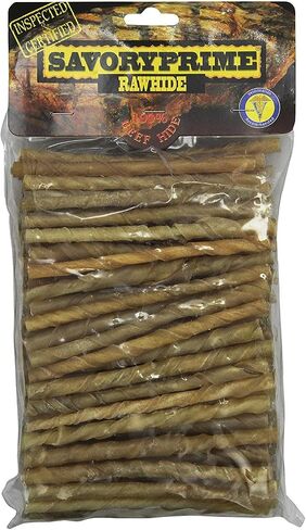 Savory Prime Rawhide 100% Beef Hide Natural Twist Sticks, 5 Inches in Kuwait
