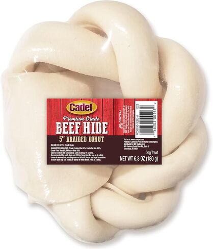 Cadet Premium Grade Beef Hide Braided Donut Dog Chews, 5" in Kuwait