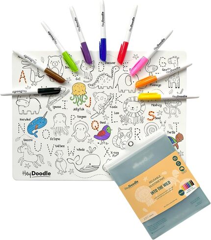 HeyDoodle Classic Doodle Mat – Reusable Silicone Coloring Mat for Toddlers and Kids – Educational Fractions Activity Pad with 9 Markers – Mess-Free Travel Toy – Ages 3-7 (Into the Wild) in Kuwait