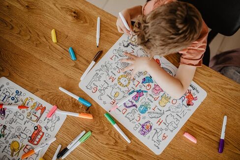 HeyDoodle Classic Doodle Mat – Reusable Silicone Coloring Mat for Toddlers and Kids – Educational Fractions Activity Pad with 9 Markers – Mess-Free Travel Toy – Ages 3-7 (Into the Wild) in Kuwait