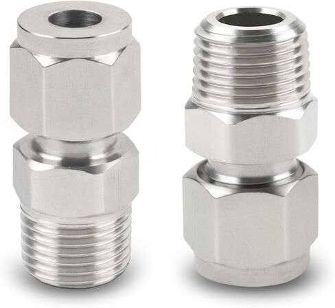 Yoebor Stainless Steel 304 Compression Tube Fitting Straight Adapter Connector with Double Ferrules 5/16" OD x 1/4" NPT Male,Pack of 2 in Kuwait