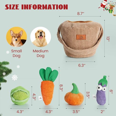 Nocciola Squeaky Fruits Veggies Stuffed Dog Toys Pack- Hide Seek Grocery Basket Crinkle Plush Puppy Toys to Keep Busy, Birthday Pet Supplies Gifts for Small Medium Breeds in Kuwait
