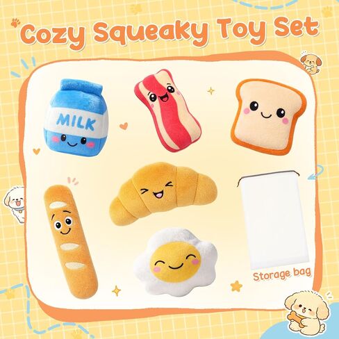 KIPRITII Breakfast Squeaky Dog Toys for Small Dogs with Storage Bag in Kuwait