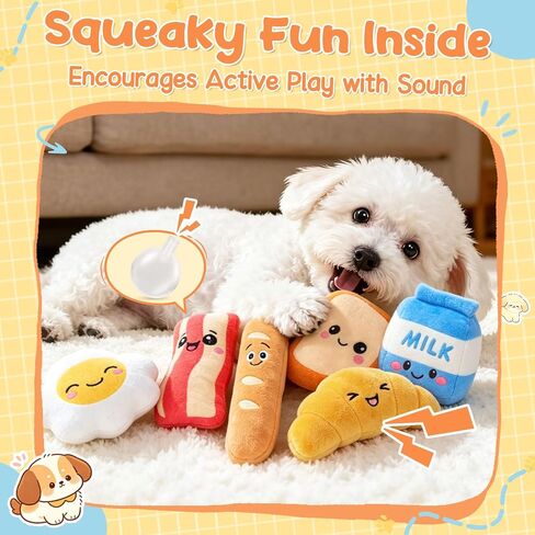 KIPRITII Breakfast Squeaky Dog Toys for Small Dogs with Storage Bag in Kuwait