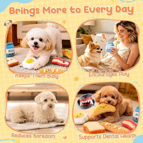 KIPRITII Breakfast Squeaky Dog Toys for Small Dogs with Storage Bag in Kuwait