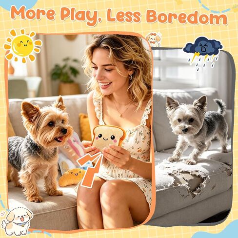KIPRITII Breakfast Squeaky Dog Toys for Small Dogs with Storage Bag in Kuwait