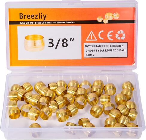 Breezliy 210 قطعة أنبوب OD(1/8" 3/16" 1/4" 5/16" 3/8" 1/2") حلقات أكمام ضغط نحاسية، 6 مقاسات مجموعة تركيبات ضغط نحاسية in Kuwait