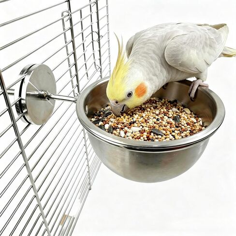 AOTU Anti Tip Stainless Steel Parrot Feeding Bowl - Locking Bird Food & Water Bowls for Cage, Bird Cage Accessories for Chinchilla, Cockatiel, Conure, Budgie, Macaw, Gray Parrot & Small Pets (L) in Kuwait