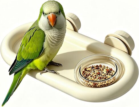 Bird Feeding Platform,bird feeder for cage,Parrot Rest Station with Food Bowl, Parrot Cage Perch,bird perches for Cages,Platform with Feeding Bowl for Parakeets and Small Birds cage Accessories(White) in Kuwait