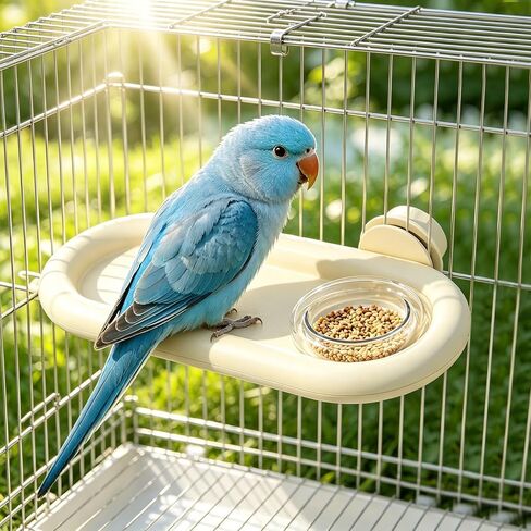 Bird Feeding Platform,bird feeder for cage,Parrot Rest Station with Food Bowl, Parrot Cage Perch,bird perches for Cages,Platform with Feeding Bowl for Parakeets and Small Birds cage Accessories(White) in Kuwait
