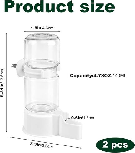 2 Pcs Bird Water Dispenser, 4.73 FL OZ Parrot Water Feeder, White Parrot Waterer for Small Parakeet, Cockatiel. Budgie and Lovebirds in Kuwait