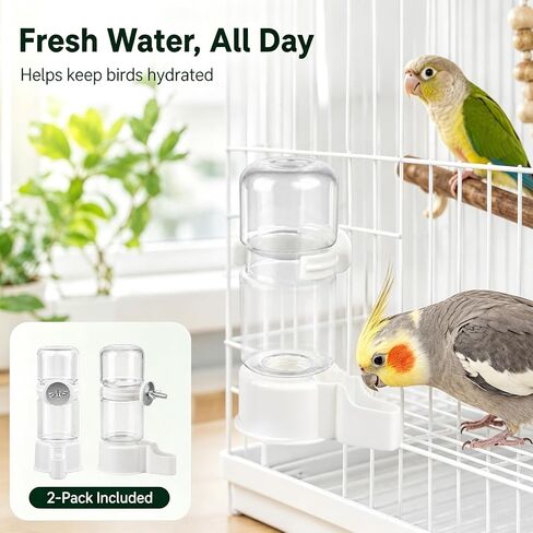 2 Pcs Bird Water Dispenser, 4.73 FL OZ Parrot Water Feeder, White Parrot Waterer for Small Parakeet, Cockatiel. Budgie and Lovebirds in Kuwait