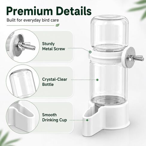 2 Pcs Bird Water Dispenser, 4.73 FL OZ Parrot Water Feeder, White Parrot Waterer for Small Parakeet, Cockatiel. Budgie and Lovebirds in Kuwait