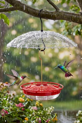 FEED GARDEN Hummingbird Feeder with Rainproof Dome, 16oz Nectar Feeder 11.8" Rain Guard Weatherproof Ant Moat Easy Fill & Clean Hanging Leak-Proof BPA-Free in Kuwait