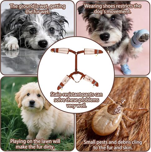 Anti Dirt Pants for Small Dogs, Upgraded Adjustable Suspender Dust Free Waterproof Full-Leg Protective Rain Boots Non-Slip Paw Protector Shoes Gear for 8-15lbs Dogs Outdoor Walking & Hiking in Kuwait