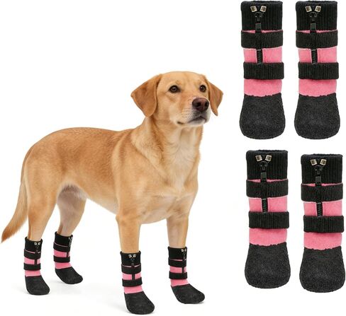 Anti Slip Dog Socks Boots with Zipper,Waterproof Dog Shoes to Prevent Licking Paws,Winter Snow Rain Days/Hot Pavement Protection for Small Medium Large Senior Dogs Black L in Kuwait
