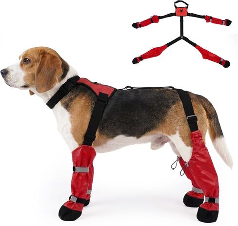 Anti-Slip & Waterproof Dog Shoes with Full Leg Coverage (Red L in Saudi Arabia