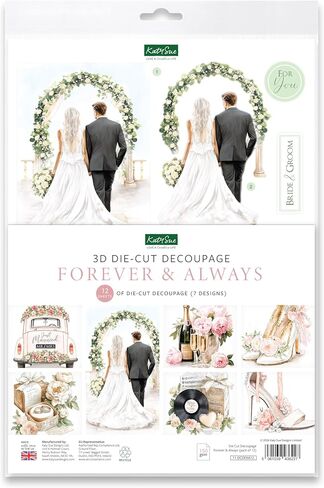 Forever & Always Die Cut Decoupage Collection for Wedding Card Making. 12 Pre-Cut Sheets for 3D Card Toppers Paper Tole by Katy Sue Designs in Kuwait