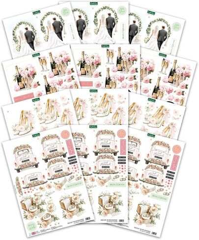 Forever & Always Die Cut Decoupage Collection for Wedding Card Making. 12 Pre-Cut Sheets for 3D Card Toppers Paper Tole by Katy Sue Designs in Kuwait