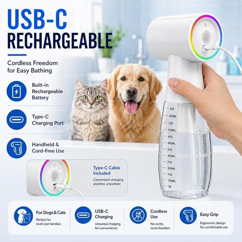 650ml Electric Dog Shampoo Dispenser, Rechargeable Foam Sprayer in Kuwait