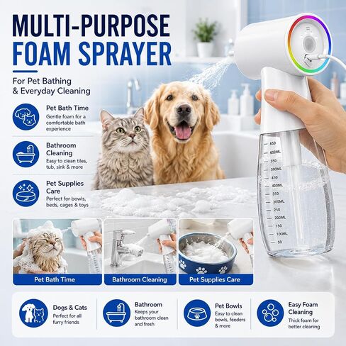 650ml Electric Dog Shampoo Dispenser, Rechargeable Foam Sprayer in Kuwait