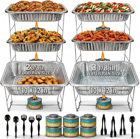 Chafing Dish Buffet Set, Half Size, Disposable Catering Supplies -6 Pack- Food Warmers for Parties: Foldable Wire Racks, Fuel, Aluminum Water Pans, Food Pans, Serving Utensils -Single Pan Food Warmer in Kuwait