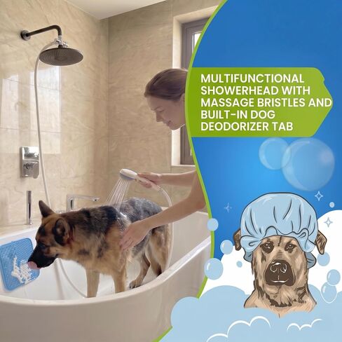 Dog Shower Sprayer Kit with Deodorizing Shower Steamers, Universal Pet Bathing Tool for Indoor & Outdoor Use with Silicone Massage Brush, 8.2ft Extra-Long Hose, Brass Diverter & Lick Mat in Saudi Arabia